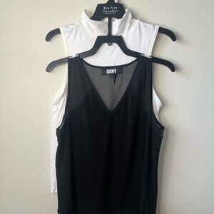 DKNY Black New York Laundry White Sleeveless Polo Tank Top